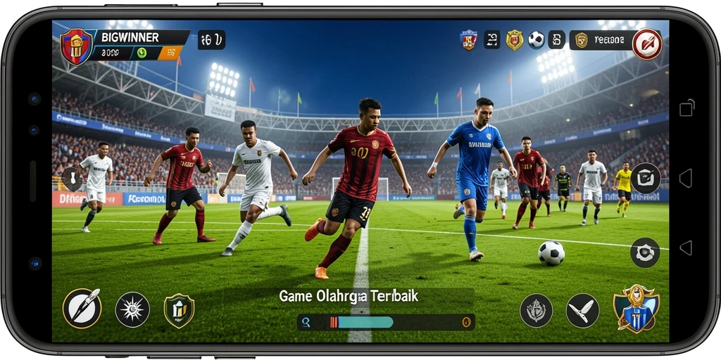 Screenshot utama <strong>BIGWINNER</strong> menampilkan momen seru dari pertandingan olahraga.